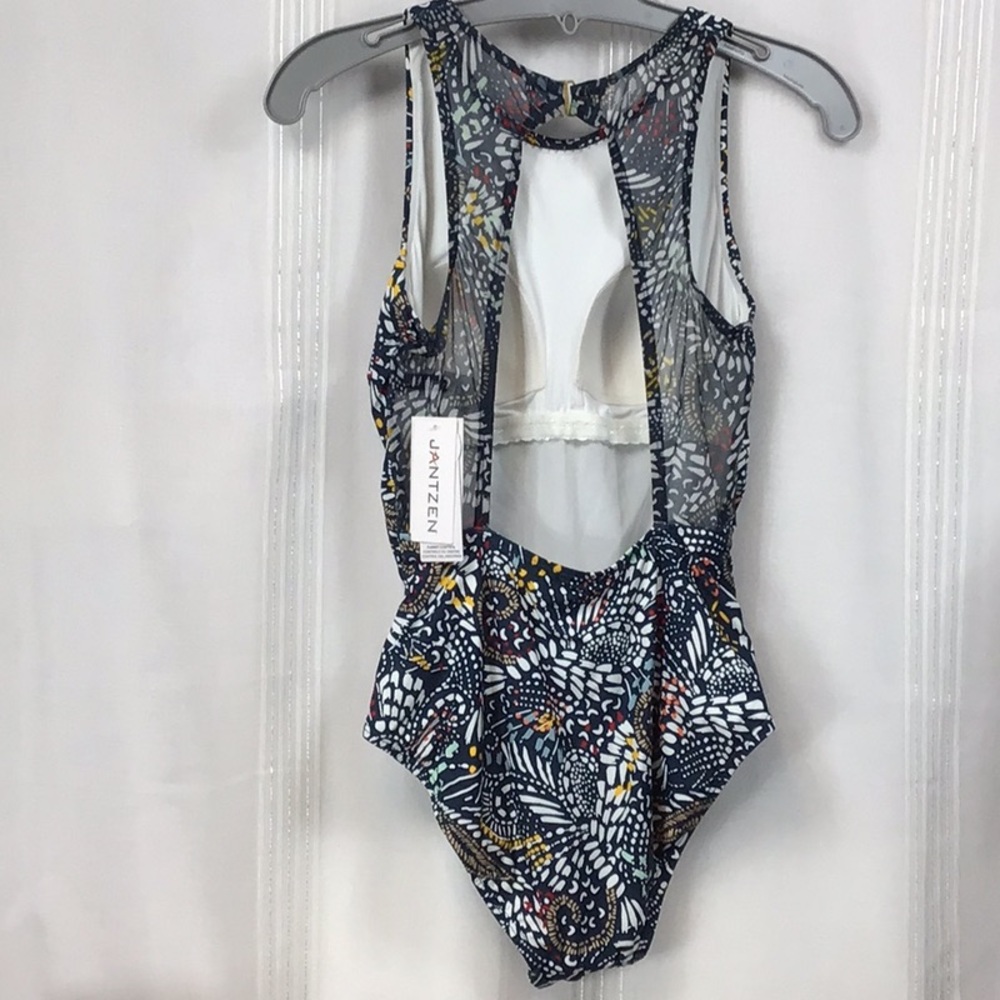 🔹Jantzen ‘Azure’ Tummy Control Ruched Hips High Neckline Open Sheer Back Sz.4 - Picture 2 of 12